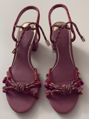 AREZZO Magenta Knot Rope Block-Heel Sandals